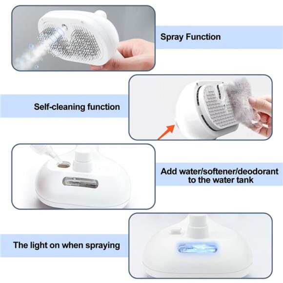 Spray Cat Brush - Self Cleaning Pet Grooming Brush with Mist & Release Button - Picture 3 of 7
